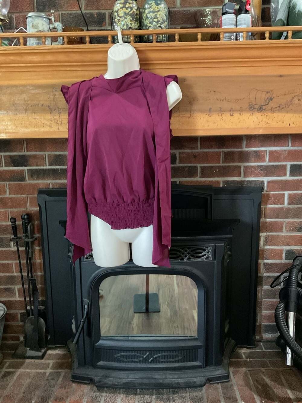 PARALLEL LINES, WOMEN'S S, SILK LOOK DEEP V NECK DOLMAN BLOUSE, WRAP LOOK, WINE